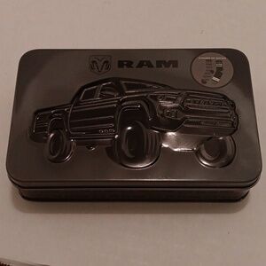 DODGE RAM TRUCK EMBOSSED METAL  BOX - TWO BLACK SOCKS